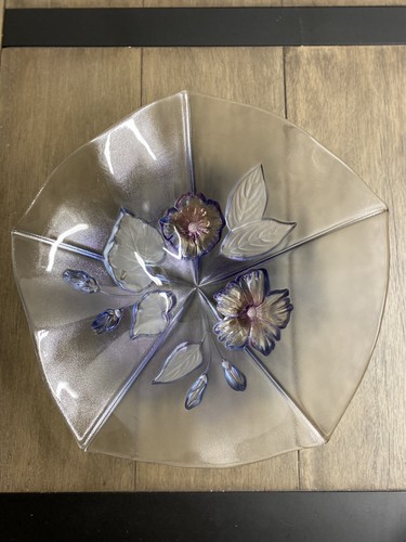 Large Mikasa Crystal Calypso 13” Serving Glass Bowl Blue Pink Floral Frosted - Picture 23 of 24
