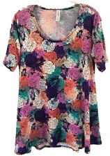 LuLaRoe Women's Knit Top S Pink Floral Print Side Slits Polyester Blend