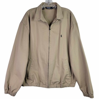 Polo Ralph Lauren Harrington Zip Up Jacket Mens Size XL Beige Logo 