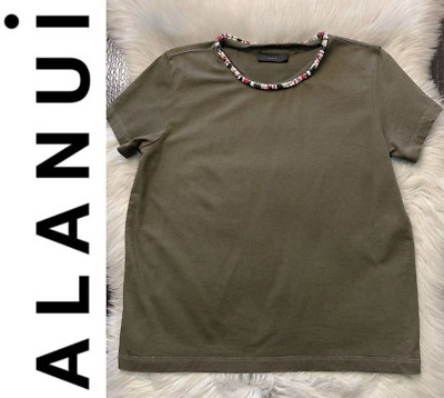 Alanui Blouse Olive Green Top Size Small Italy Sequence Cashmere Cotton Blend