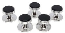 ONYX / RHODIUM TUXEDO SHIRT STUDS MANUFACTURERS DIRECT PRICING  