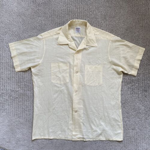 Vintage 60s Van Heusen Medium Yellow Vanopress Loop Collar Shirt Short Sleeve - Picture 2 of 7