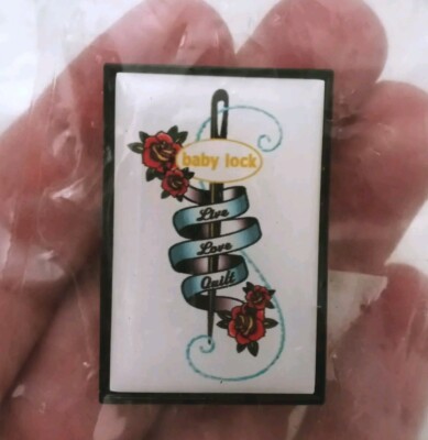 Baby Lock Lapel Pin Live Love Quilt New In Package 1'' X 1.5'' Tattoo Inspired