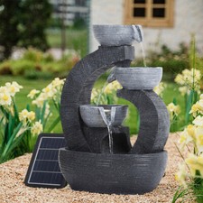 Water Feature Garden Outdoor Fountains Solar Powered LED Lighted Cascading Bowl