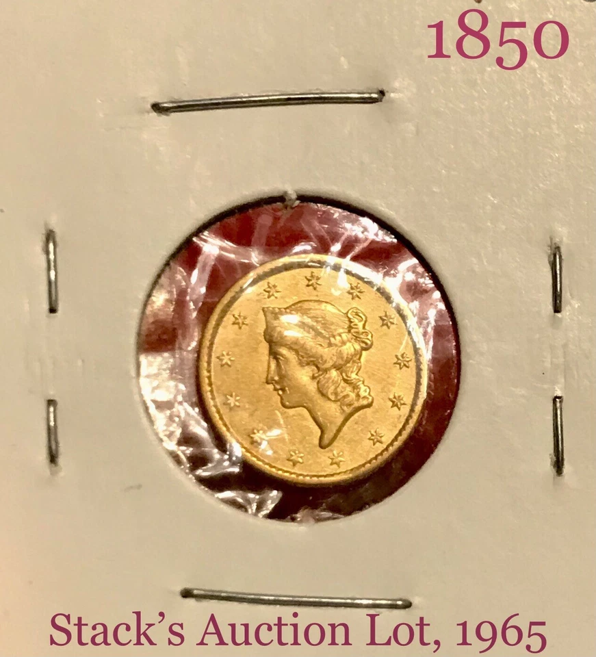 🔥SCARCE 1850 STACK’S $1 GOLD DOLLAR ~CHOICE BU++ MS 1965 AUCTION SCLOSED WREATH - Image 2 of 4