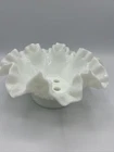 Vtg Fenton Hobnail Taper Candle Holder Ruffle Rim White Milk Glass Flower Frog