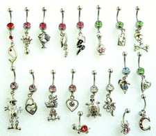 19 1 5 Artistic Curved Belly Button Dangle Rings - 14g  316L Surgical Steel