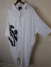 Studio B3 Zenna Shirt Dress 100% Cotton Size Medium Pockets Oversized Raw Hems 
