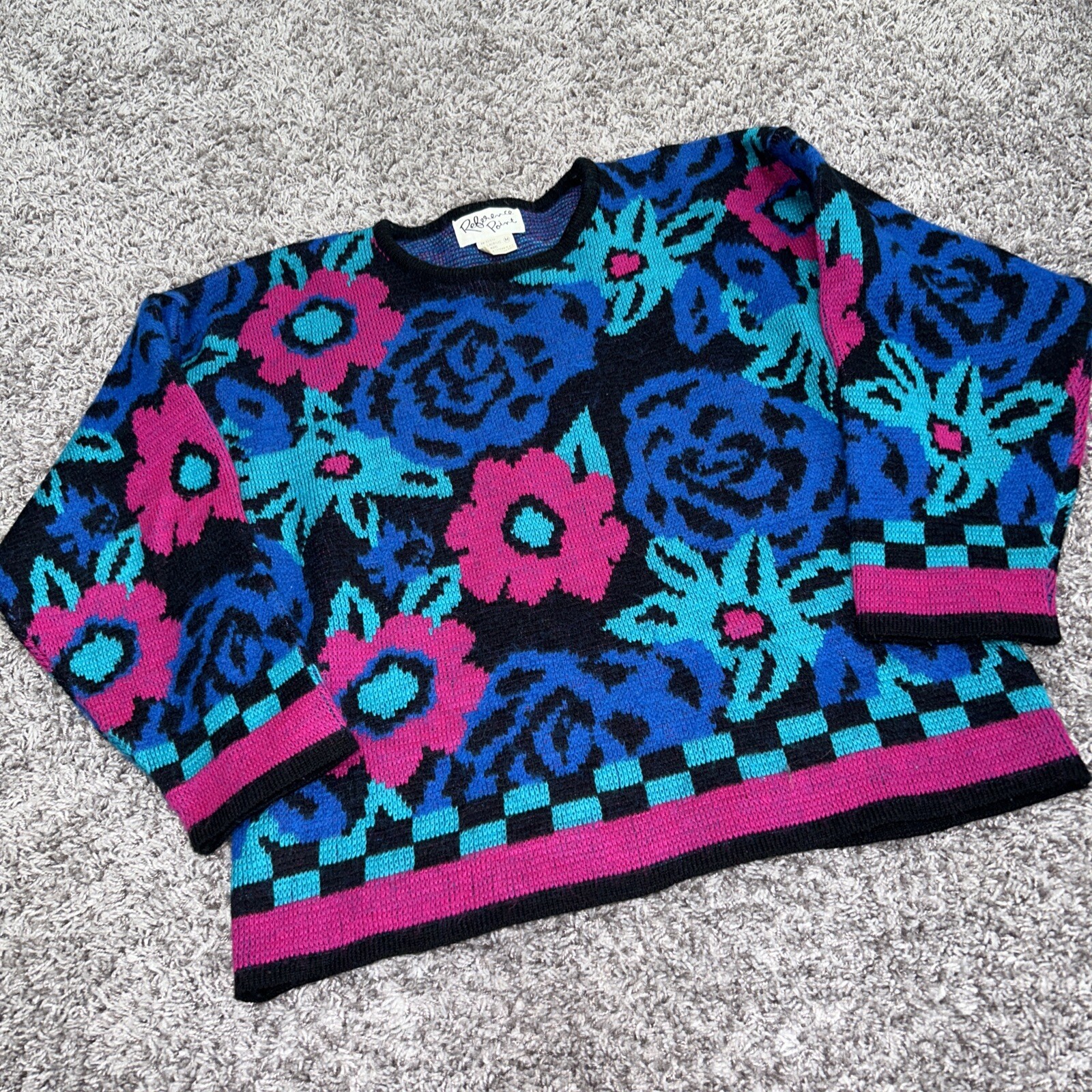 Reference Point Black Blue Pink Wool Sweater Size… - image 1