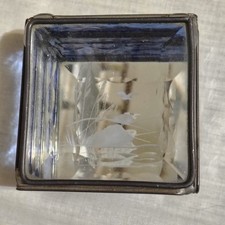 Vintage Trimmed Beveled Blue Glass Mirrored Etched Jewelry / Trinket Box