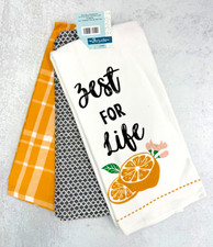 SET of 3 Lemon themed Kitchen Dish Towels 15" x 25" plaid Zest for Life decor