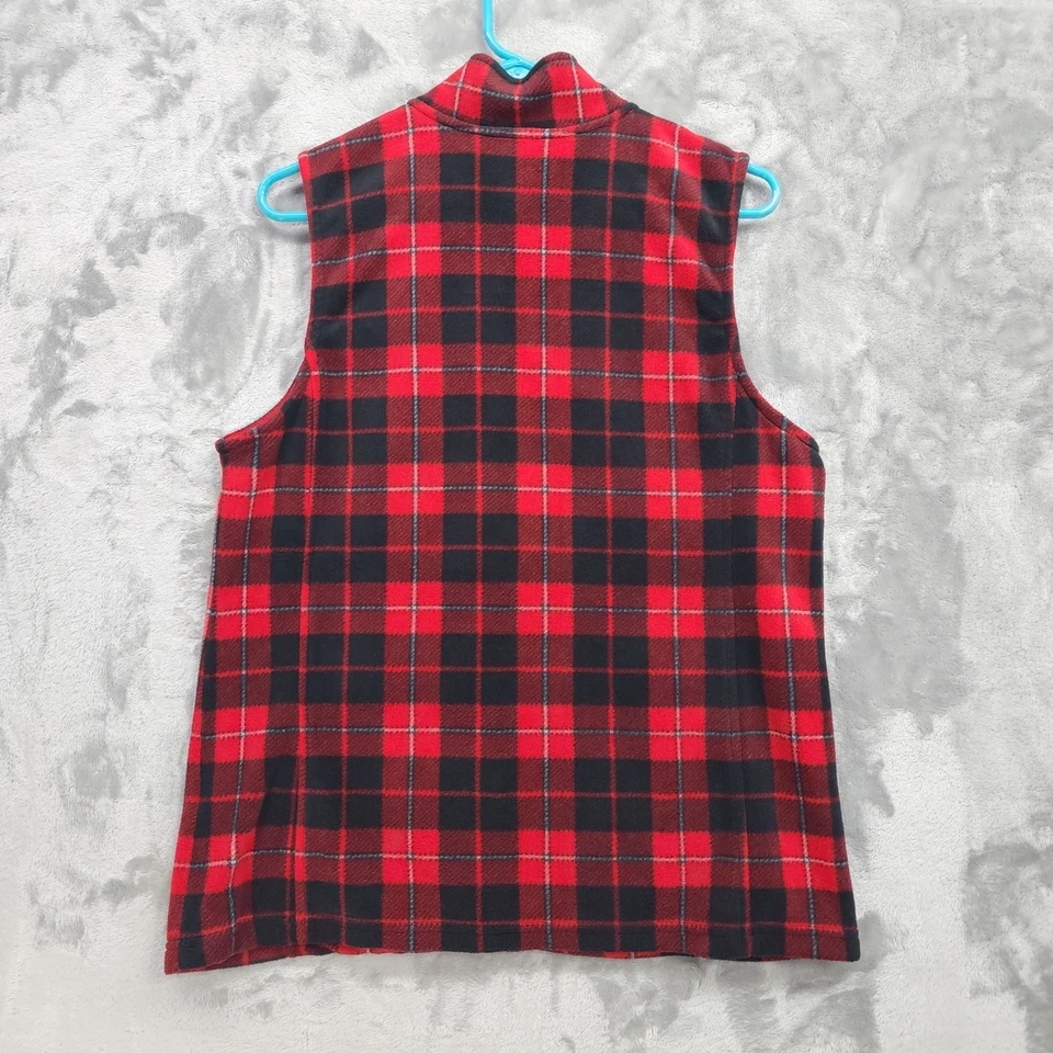 Basic Editions Vest Womens M Red Plaid Fleece Sleeveless Full Zip Casual Holiday - Image 3 of 4