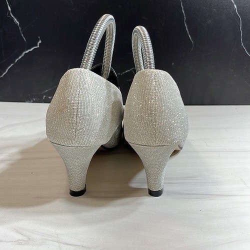 Ochenta Round Toe Heels Silver Glitter sz 8 - Picture 3 of 8