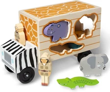 Animal Rescue Shape-Sorting Truck - Wooden Toy with 7 Animals and 2 Play Figures