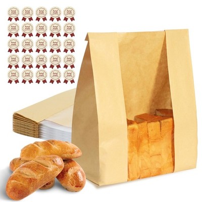 Bread Bags for Homemade 8.3''x 3.5''x13.7''Bags with Stickers A, kraft