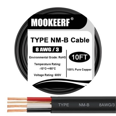 8/3 Wire with Ground - 10FT NM-B 8 Gauge Non-Metallic Sheathed Cable 100% Pur...