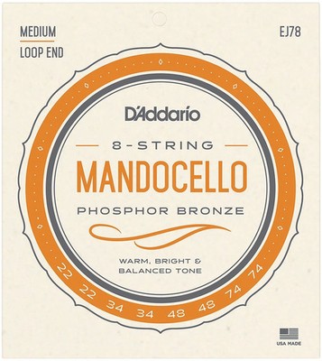 D'ADDARIO EJ78 MANDOCELLO PHOSPHOR BRONZE STRINGS MEDIUM LOOP END 8-STRING