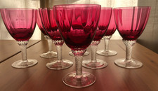 Lot of 8 Vintage 50s George Borgfeldt Lisa Optic Cranberry Glasses | Twist Stem