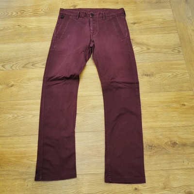 G Star Valdo Bronson Chino Hose Herren W33 L30 Cherry Burgundy Slim Fit Knopf