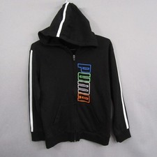 Puma Boys Full Zip Hoodie L Black 14-16 Sweatshirt Hooded Pocket Active