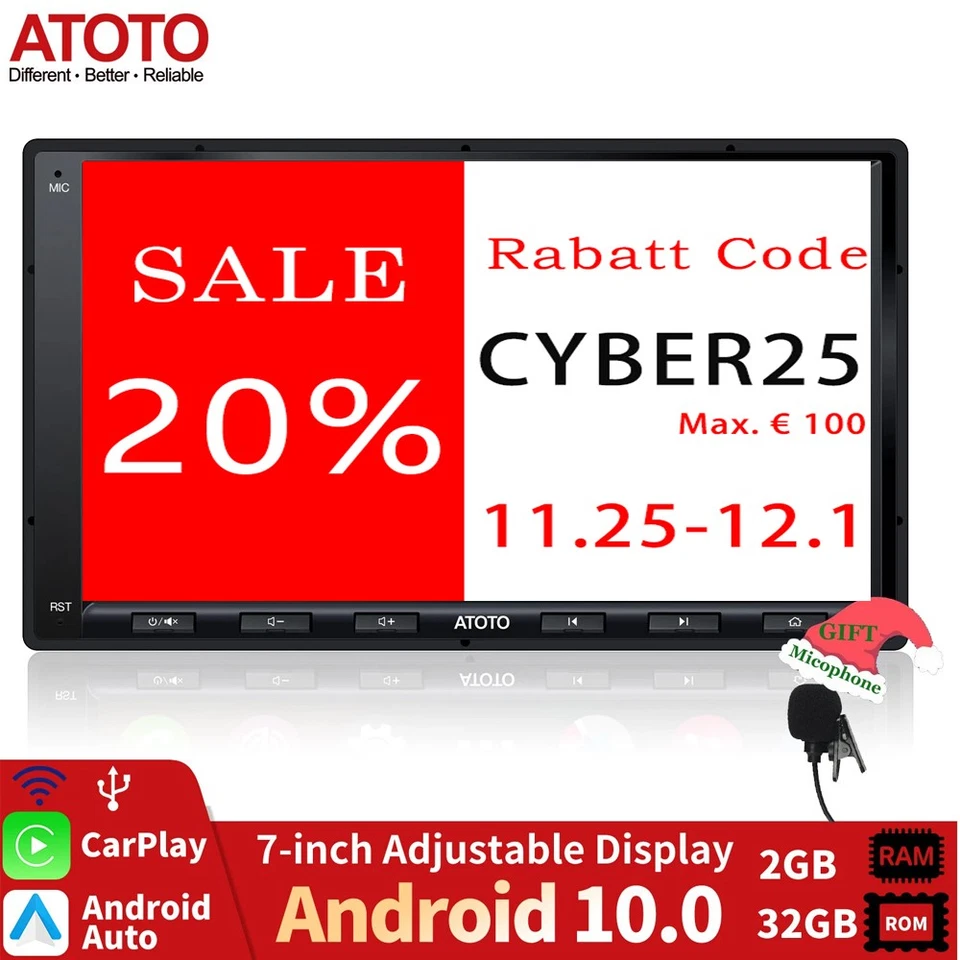 ATOTO A6 7 Zoll Doppel 2DIN AI Autoradio mit CarPlay Android Auto Dual Bluetooth