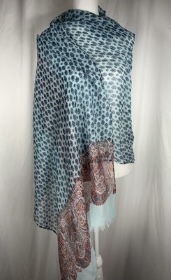Target Lightweight Blues With Border Shawl Wrap Scarf , 70  x 27 