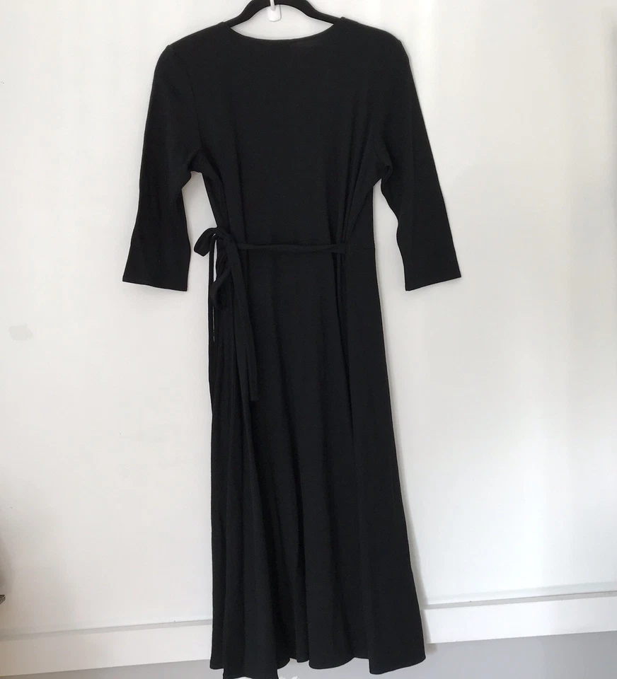 Eileen Fisher Women's Wool Wrap Maxi Dress Size PM Sustainable QuietLuxury Black - Image 2 of 4
