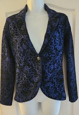 Dolls Limited Edition Women’s Blazer UK 10 Blue Black Flocked Velvet Baroque