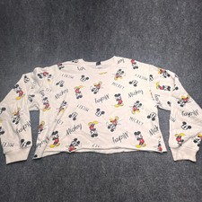 Disney Mickey Mouse Sweatshirt Women XL Jerry Leigh All Over Print Cropped Cream