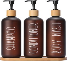 Amber Shower Dispenser Set, Contains 3 Extra-Thick PET Plastic Bottles with