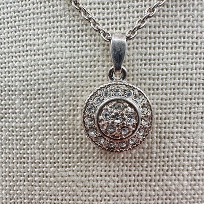 Vintage 80er Silberfarben Rund Heiligenschein Anhänger Halskette Klar Strass Schmuck 90s