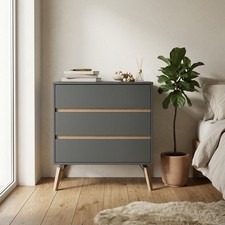 Chest of Drawers Grey 3 Drawer Bedroom Storage Unit Modern Wide Dresser Cabinet