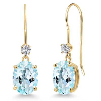 14K Yellow Gold Sky Blue Topaz and Lab Grown Diamond Earrings for Women | 4.13