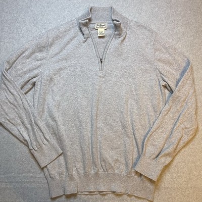 L.L. Bean Men's Gray Cotton Cashmere blend 1/4 Zip Mock Neck Sweater M Regular