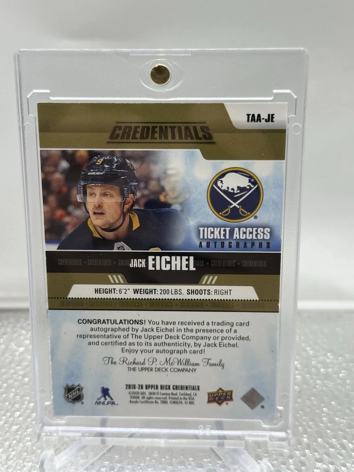 2019-20 Credentials Jack Eichel 1/1 Gold Ticket Access Auto 21-22 Update - Image 2 of 2