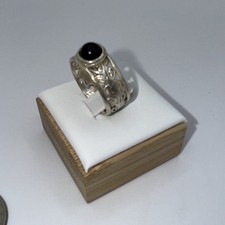Handmade 925 Sterling Silver Black Onyx Leaf Scroll Ring Sz 7.5