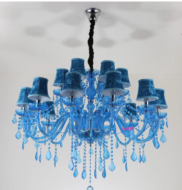 Lámpara de araña de cristal azul europea de lujo para interiores Foto 2 de 4