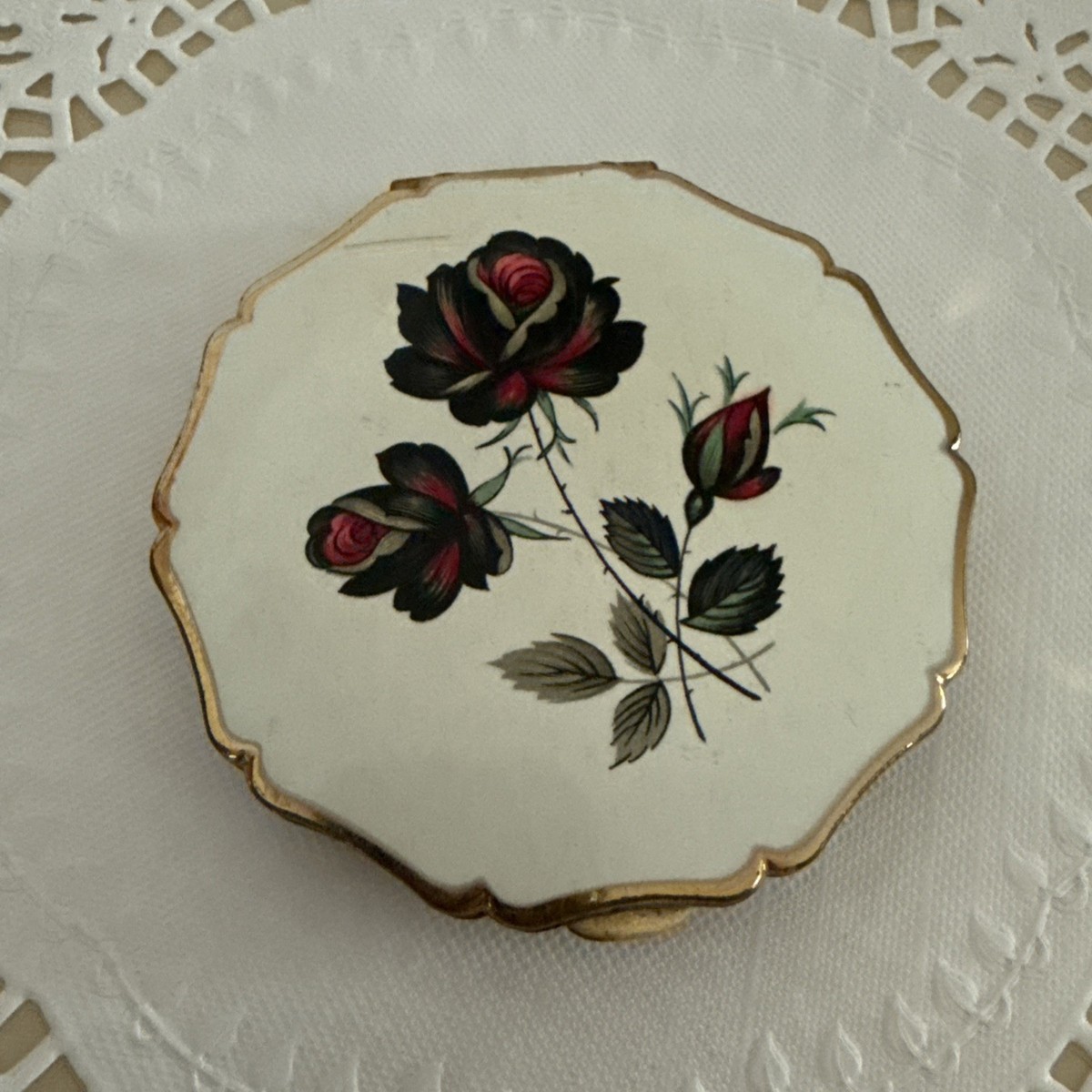 Vintage Stratton Powder Compact Floral Enamel Made in England