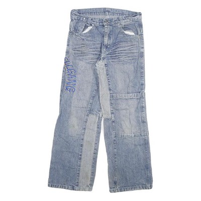 Damen Hellblaue Jeans Regular Fit Straight Leg Patchwork Reißverschluss W28 L29