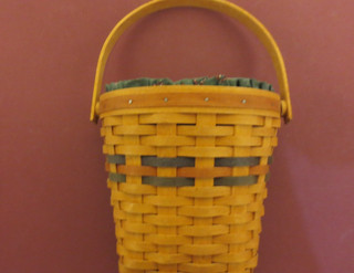 Longaberger Tall Key Basket 8 1/2" brown/Red/weave Green print liner/Protector