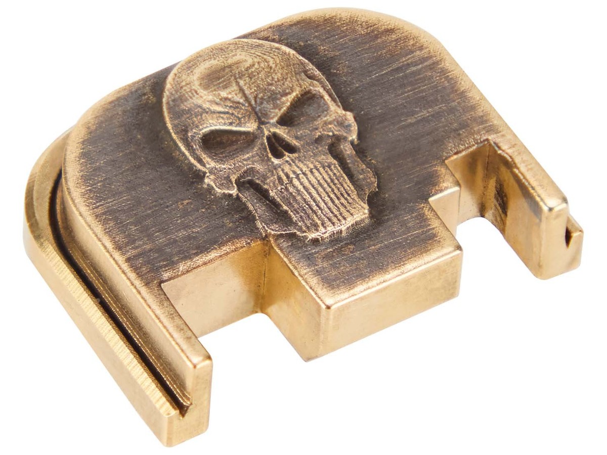 NDZ Brass Glock Gen 1-4 17 19 26 34 3D Skull Yellow Eyes Slide