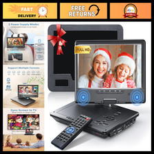 12.5" Portable DVD Player for Car - 10.5" HD Swivel Screen, Rechargeable, USB/SD