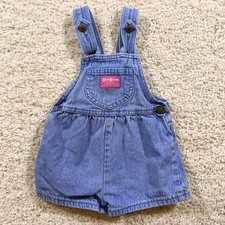 Vintage OshKosh Bgosh Girls Denim Pink Label Back Bow Shortalls 3T 90s Retro
