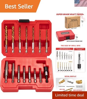 15 Pieces 6542/4341 HSS Cobalt Left Hand Drill Bit Broken Screw Extractor Kit...