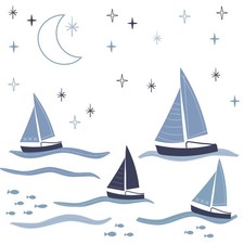 Lambs Ivy Little Skipper Nautical Sailboat, Moon Stars Wall Decals/Stickers