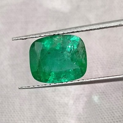 2.62ct Natural Zambian Emerald Certified Deep Vibrant Green Cushion Cut Gemstone
