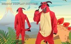 Adult Red Dragon One Piece Costume Hooded Jumpsuit Pajamas – Size L Horns & Tail