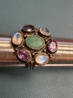 NB India Sterling Silver 925 Moonstone Amethyst & Green Stone Ring Size 12 10.7G — photo 9