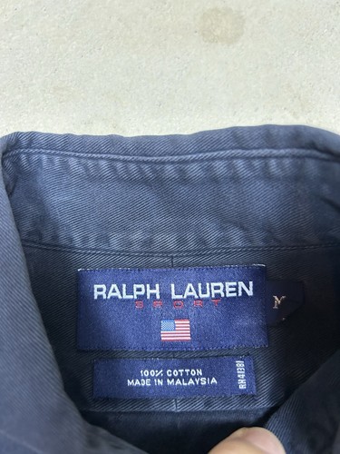 Vtg 90s Ralph Lauren Sport Shirt Blue Polo Flag Heavy Twill Button Size M Rare - Picture 4 of 7
