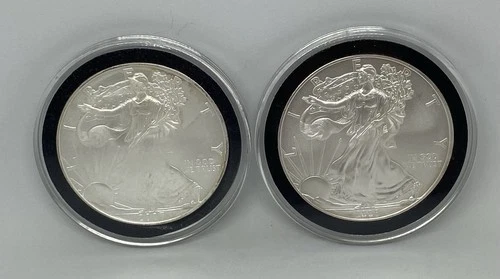 American Eagle Walking Liberty 1 oz .999 Fine Silver Set Of Two. 2007, 2008.